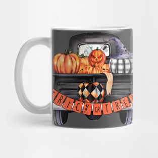 Black Retro Truck Trick or Treat Pumkins Mug